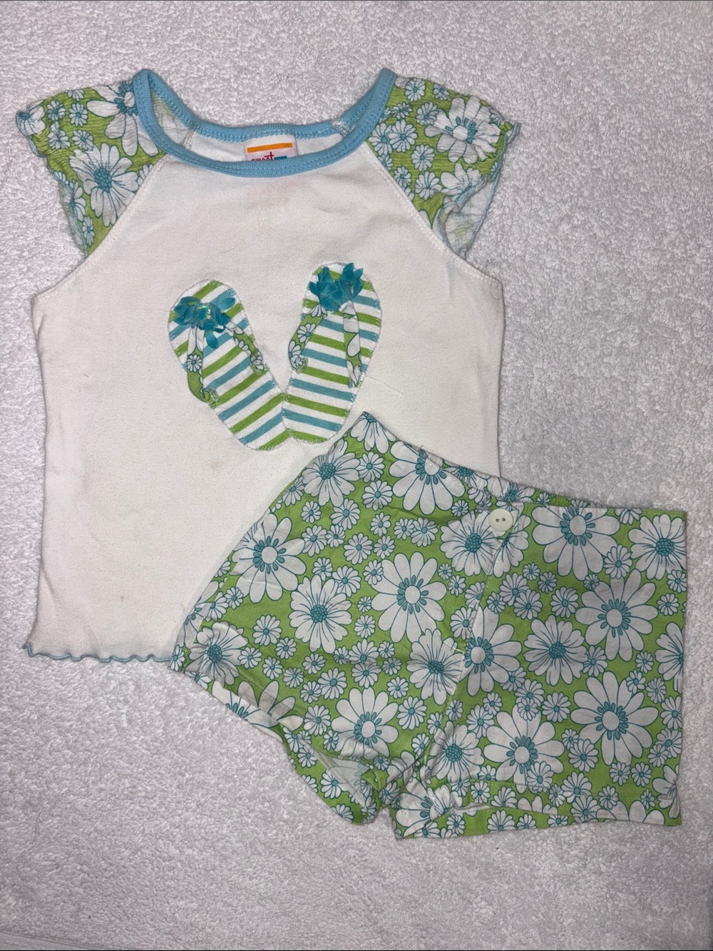 Sweet potatoes vintage Girls White & Green Floral Two-Piece short Set 6x